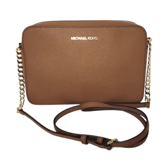 MICHAEL KORS Jet Set Large Saffiano Leather Crossbody Bag in Luggage 35T8GTTC9L - Picture 1 of 17
